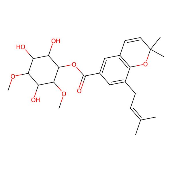 2D Structure of [(1S,2R,3R,4S,5S,6S)-2,3,5-trihydroxy-4,6-dimethoxycyclohexyl] 2,2-dimethyl-8-(3-methylbut-2-enyl)chromene-6-carboxylate
