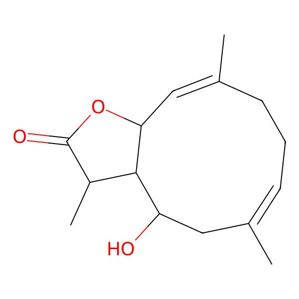 2D Structure of (3R,3aR,4R,6E,10E,11aS)-4-hydroxy-3,6,10-trimethyl-3a,4,5,8,9,11a-hexahydro-3H-cyclodeca[b]furan-2-one