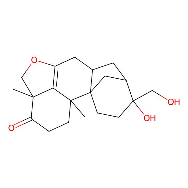 2D Structure of 5-Hydroxy-5-(hydroxymethyl)-1,13-dimethyl-11-oxapentacyclo[8.6.1.12,6.02,8.013,17]octadec-10(17)-en-14-one