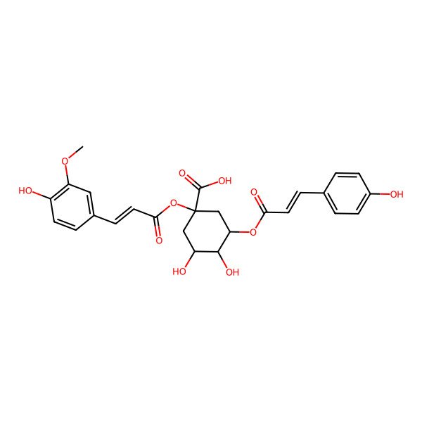 2D Structure of (1R,3R,4S,5S)-3,4-dihydroxy-1-[(E)-3-(4-hydroxy-3-methoxyphenyl)prop-2-enoyl]oxy-5-[(E)-3-(4-hydroxyphenyl)prop-2-enoyl]oxycyclohexane-1-carboxylic acid