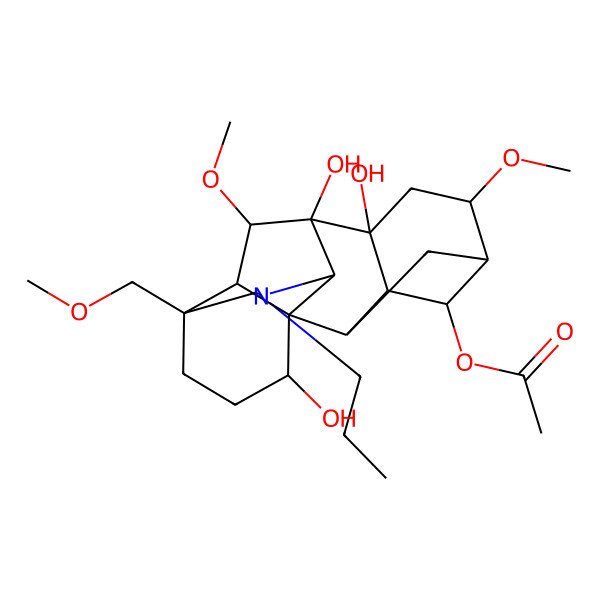 2D Structure of [8,9,16-Trihydroxy-6,18-dimethoxy-13-(methoxymethyl)-11-propyl-11-azahexacyclo[7.7.2.12,5.01,10.03,8.013,17]nonadecan-4-yl] acetate