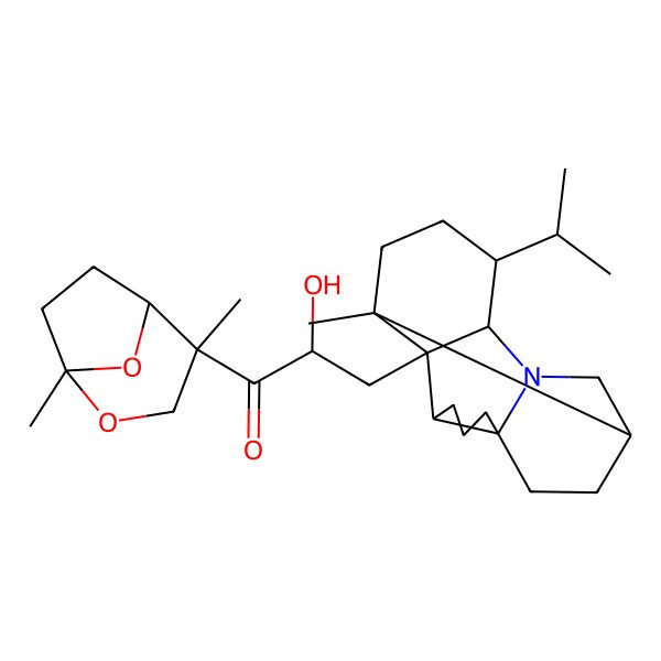 2D Structure of (2S)-1-[(1R,4R,5S)-1,4-dimethyl-2,8-dioxabicyclo[3.2.1]octan-4-yl]-2-hydroxy-3-[(1S,2R,3S,7R,10S,13S,14R)-1-methyl-14-propan-2-yl-12-azapentacyclo[8.6.0.02,13.03,7.07,12]hexadecan-2-yl]propan-1-one