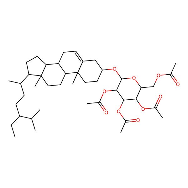 2D Structure of [3,4,5-triacetyloxy-6-[[17-(5-ethyl-6-methylheptan-2-yl)-10,13-dimethyl-2,3,4,7,8,9,11,12,14,15,16,17-dodecahydro-1H-cyclopenta[a]phenanthren-3-yl]oxy]oxan-2-yl]methyl acetate