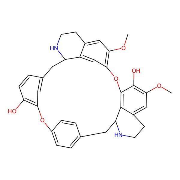2D Structure of (1R,14R)-20,25-dimethoxy-8,23-dioxa-15,30-diazaheptacyclo[22.6.2.29,12.13,7.114,18.027,31.022,33]hexatriaconta-3(36),4,6,9(35),10,12(34),18,20,22(33),24,26,31-dodecaene-6,21-diol