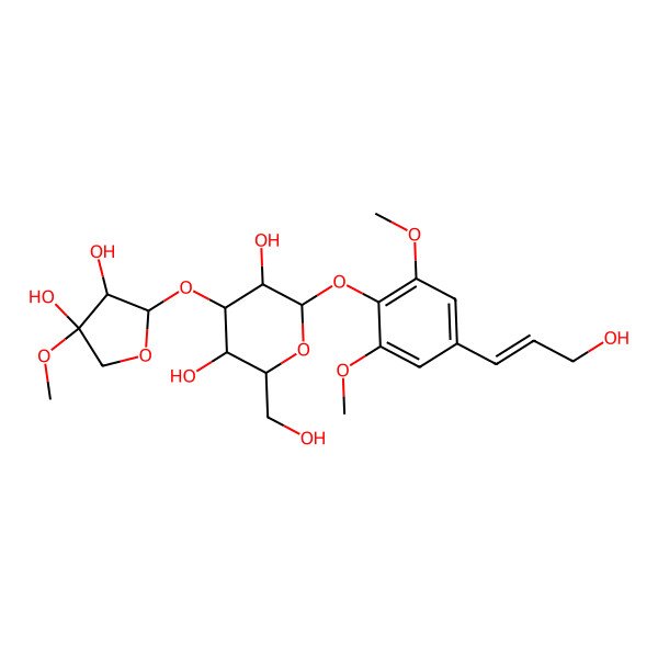 2D Structure of (2R,3R,4S,5R,6S)-4-[(2S,3S,4S)-3,4-dihydroxy-4-methoxyoxolan-2-yl]oxy-2-(hydroxymethyl)-6-[4-[(E)-3-hydroxyprop-1-enyl]-2,6-dimethoxyphenoxy]oxane-3,5-diol