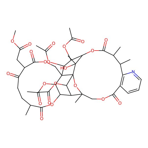 2D Structure of methyl 2-[(1S,2R,3R,4R,7S,11R,15R,16R,17R,18S,21R,22S,32R,34S,35S)-2,16,17,35-tetraacetyloxy-34-hydroxy-7,21,22,32,34-pentamethyl-6,10,12,20,29-pentaoxo-5,13,19,30,33-pentaoxa-24-azahexacyclo[16.15.1.14,15.01,15.03,32.023,28]pentatriaconta-23(28),24,26-trien-11-yl]acetate