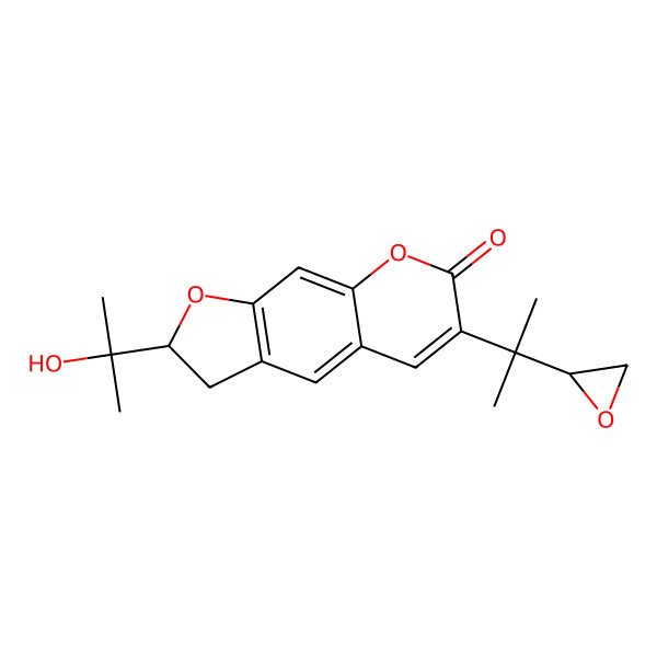 2D Structure of (2S)-2-(2-hydroxypropan-2-yl)-6-[2-[(2S)-oxiran-2-yl]propan-2-yl]-2,3-dihydrofuro[3,2-g]chromen-7-one
