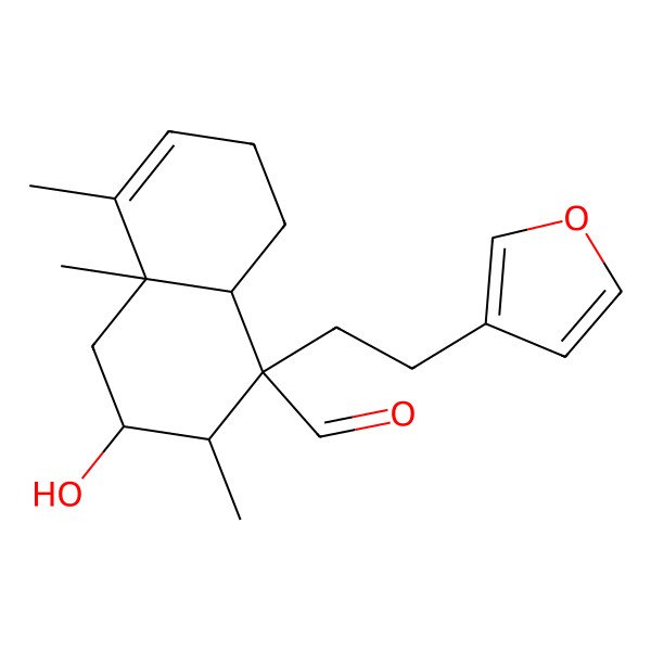 2D Structure of (1S,2S,3R,4aR,8aS)-1-[2-(furan-3-yl)ethyl]-3-hydroxy-2,4a,5-trimethyl-2,3,4,7,8,8a-hexahydronaphthalene-1-carbaldehyde