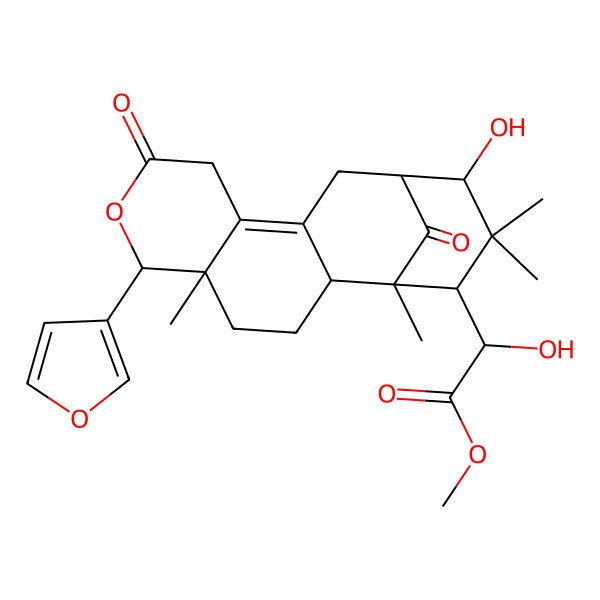 2D Structure of methyl (2R)-2-[(1R,2S,5R,6R,13S,14R,16S)-6-(furan-3-yl)-14-hydroxy-1,5,15,15-tetramethyl-8,17-dioxo-7-oxatetracyclo[11.3.1.02,11.05,10]heptadec-10-en-16-yl]-2-hydroxyacetate