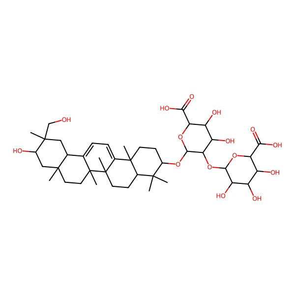2D Structure of (2S,3S,4S,5R,6R)-6-[(2R,3R,4S,5S,6S)-2-[[(3S,4aR,6aS,6bR,8aS,10R,11R,12aR,14bS)-10-hydroxy-11-(hydroxymethyl)-4,4,6a,6b,8a,11,14b-heptamethyl-1,2,3,4a,5,6,7,8,9,10,12,12a-dodecahydropicen-3-yl]oxy]-6-carboxy-4,5-dihydroxyoxan-3-yl]oxy-3,4,5-trihydroxyoxane-2-carboxylic acid