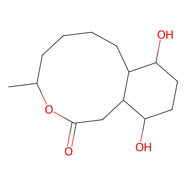 2D Structure of (4S,8aR,9S,12S,12aR)-9,12-dihydroxy-4-methyl-1,4,5,6,7,8,8a,9,10,11,12,12a-dodecahydrobenzo[d]oxecin-2-one