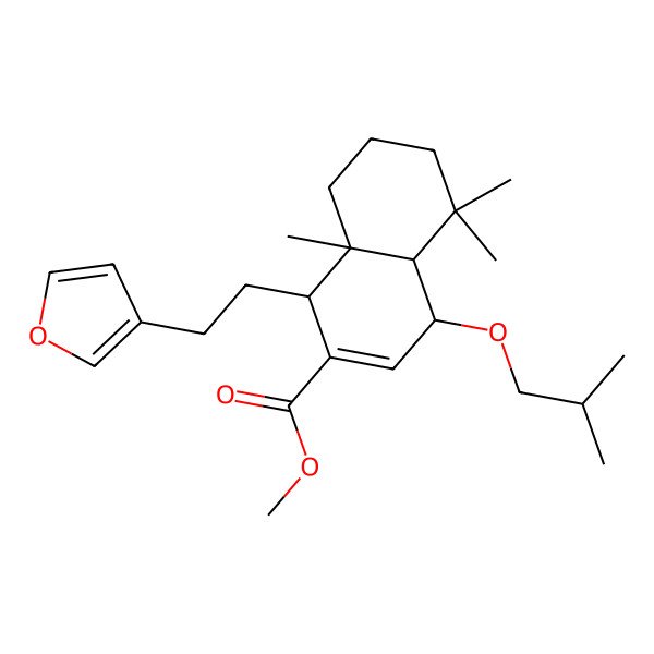 2D Structure of methyl (1R,4R,4aS,8aR)-1-[2-(furan-3-yl)ethyl]-5,5,8a-trimethyl-4-(2-methylpropoxy)-1,4,4a,6,7,8-hexahydronaphthalene-2-carboxylate