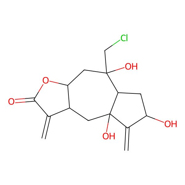 2D Structure of 5-(chloromethyl)-5,7,8a-trihydroxy-1,8-dimethylidene-4,5a,6,7,9,9a-hexahydro-3aH-azuleno[6,5-b]furan-2-one