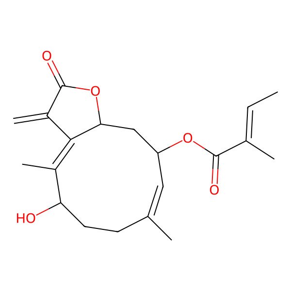 2D Structure of [(3aZ,5R,8E,10S,11aR)-5-hydroxy-4,8-dimethyl-3-methylidene-2-oxo-5,6,7,10,11,11a-hexahydrocyclodeca[b]furan-10-yl] (Z)-2-methylbut-2-enoate