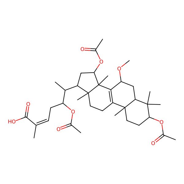 2D Structure of 5-acetyloxy-6-(3,15-diacetyloxy-7-methoxy-4,4,10,13,14-pentamethyl-2,3,5,6,7,11,12,15,16,17-decahydro-1H-cyclopenta[a]phenanthren-17-yl)-2-methylhept-2-enoic acid