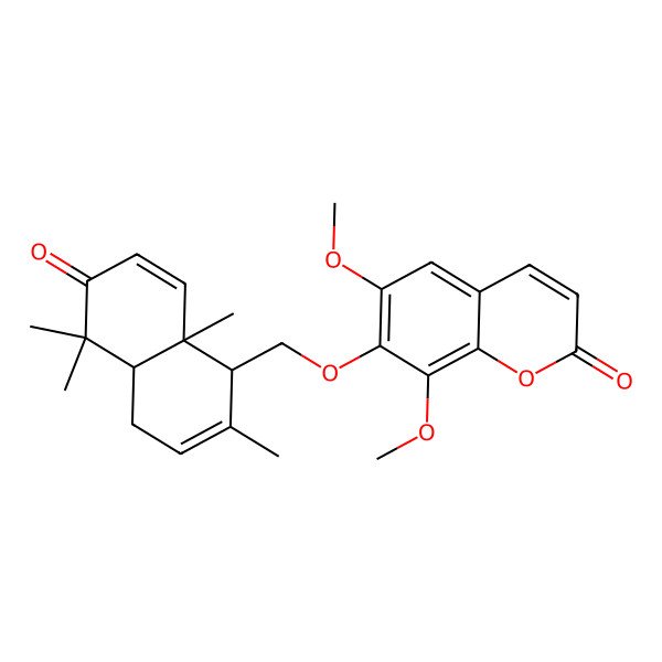 2D Structure of 7-[(2,5,5,8a-Tetramethyl-6-oxo-1,4,4a,5,6,8a-hexahydro-1-naphthalenyl)methoxy]-6,8-dimethoxy-2H-chromen-2-one