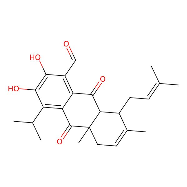 2D Structure of 2,3-Dihydroxy-7,10a-dimethyl-8-(3-methylbut-2-en-1-yl)-9,10-dioxo-4-(propan-2-yl)-5,8,8a,9,10,10a-hexahydroanthracene-1-carbaldehyde