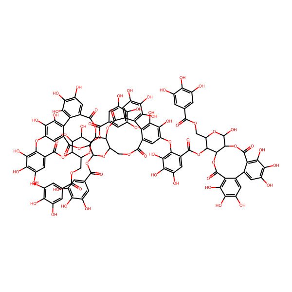 2D Structure of [(10R,13R,14R,15S)-4,5,6,11,19,20,21-heptahydroxy-8,17-dioxo-13-[(3,4,5-trihydroxybenzoyl)oxymethyl]-9,12,16-trioxatetracyclo[16.4.0.02,7.010,15]docosa-1(22),2,4,6,18,20-hexaen-14-yl] 2-[[(1R,2S,19R,20S,22R)-14-[6-[(2R,3S,4R,5R,6S)-4,5-dihydroxy-6-(3,4,5-trihydroxybenzoyl)oxy-2-[(3,4,5-trihydroxybenzoyl)oxymethyl]oxan-3-yl]oxycarbonyl-2,3,4-trihydroxyphenoxy]-7,8,9,12,13,29,30,33,34,35-decahydroxy-4,17,25,38-tetraoxo-20-(3,4,5-trihydroxybenzoyl)oxy-3,18,21,24,39-pentaoxaheptacyclo[20.17.0.02,19.05,10.011,16.026,31.032,37]nonatriaconta-5,7,9,11,13,15,26,28,30,32,34,36-dodecaen-28-yl]oxy]-3,4,5-trihydroxybenzoate