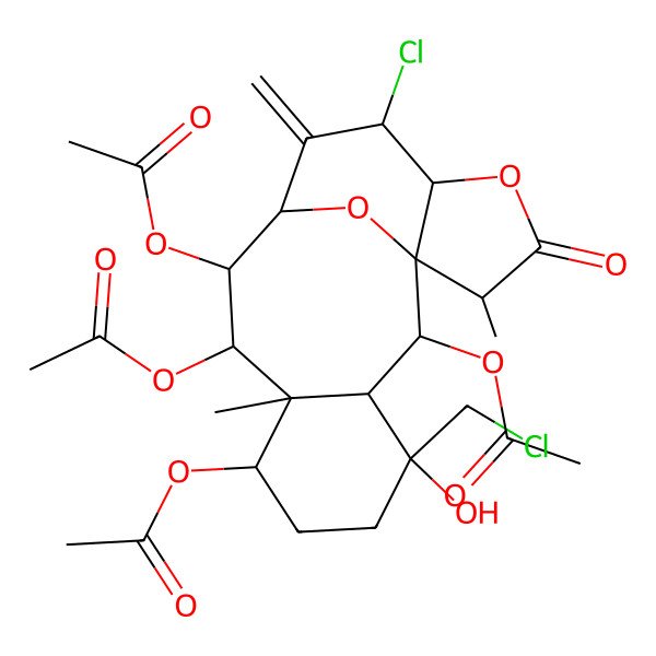 2D Structure of [2,9,10-Triacetyloxy-13-chloro-4-(chloromethyl)-4-hydroxy-8,17-dimethyl-12-methylidene-16-oxo-15,18-dioxatetracyclo[9.6.1.01,14.03,8]octadecan-7-yl] acetate