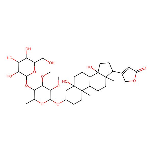2D Structure of 3-[3-[3,4-dimethoxy-6-methyl-5-[3,4,5-trihydroxy-6-(hydroxymethyl)oxan-2-yl]oxyoxan-2-yl]oxy-5,14-dihydroxy-10,13-dimethyl-2,3,4,6,7,8,9,11,12,15,16,17-dodecahydro-1H-cyclopenta[a]phenanthren-17-yl]-2H-furan-5-one
