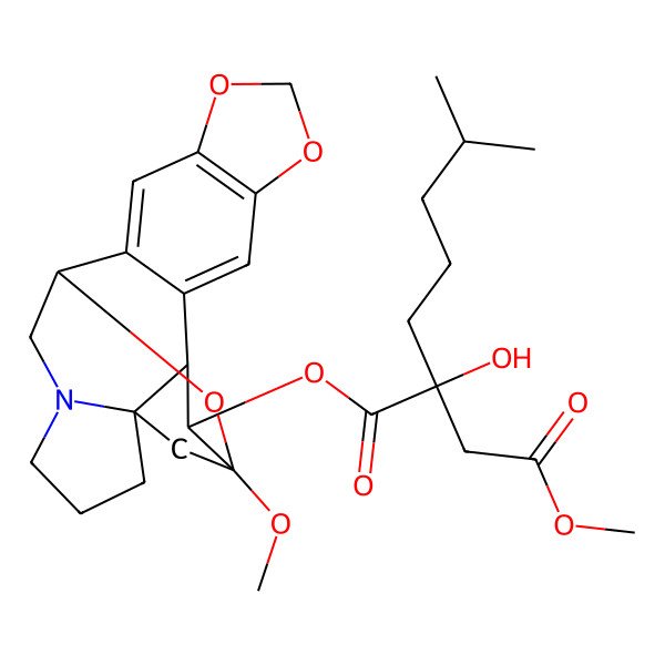 2D Structure of 1-O-[(1R,11S,12S,13R,15S)-13-methoxy-5,7,21-trioxa-19-azahexacyclo[11.7.1.02,10.04,8.011,15.015,19]henicosa-2,4(8),9-trien-12-yl] 4-O-methyl (2R)-2-hydroxy-2-(4-methylpentyl)butanedioate