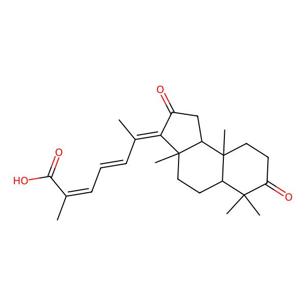 2D Structure of (2E,4E,6E)-6-[(3aS,5aR,9aR,9bS)-3a,6,6,9a-tetramethyl-2,7-dioxo-4,5,5a,8,9,9b-hexahydro-1H-cyclopenta[a]naphthalen-3-ylidene]-2-methylhepta-2,4-dienoic acid
