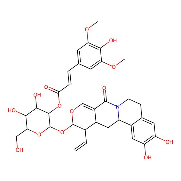 2D Structure of [(2S,3R,4S,5S,6R)-2-[[(1R,15S,16R,17S)-16-ethenyl-4,5-dihydroxy-11-oxo-14-oxa-10-azatetracyclo[8.8.0.02,7.012,17]octadeca-2,4,6,12-tetraen-15-yl]oxy]-4,5-dihydroxy-6-(hydroxymethyl)oxan-3-yl] (E)-3-(4-hydroxy-3,5-dimethoxyphenyl)prop-2-enoate