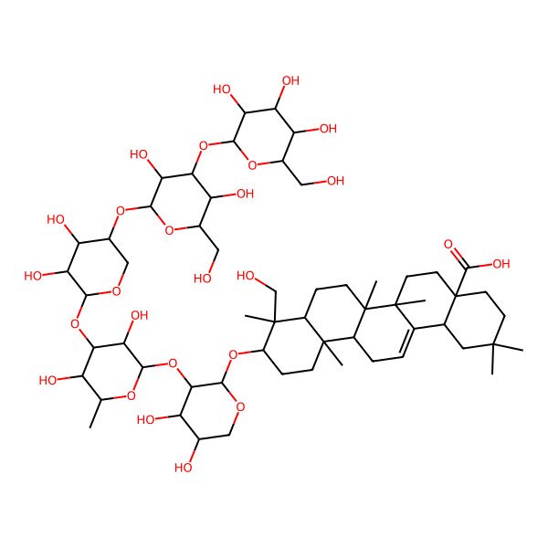 2D Structure of 10-[3-[4-[5-[3,5-Dihydroxy-6-(hydroxymethyl)-4-[3,4,5-trihydroxy-6-(hydroxymethyl)oxan-2-yl]oxyoxan-2-yl]oxy-3,4-dihydroxyoxan-2-yl]oxy-3,5-dihydroxy-6-methyloxan-2-yl]oxy-4,5-dihydroxyoxan-2-yl]oxy-9-(hydroxymethyl)-2,2,6a,6b,9,12a-hexamethyl-1,3,4,5,6,6a,7,8,8a,10,11,12,13,14b-tetradecahydropicene-4a-carboxylic acid