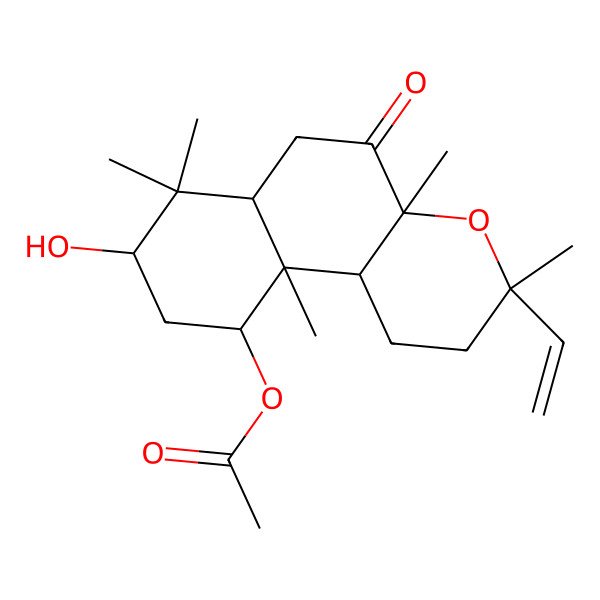 2D Structure of (3-Ethenyl-8-hydroxy-3,4a,7,7,10a-pentamethyl-5-oxo-1,2,6,6a,8,9,10,10b-octahydrobenzo[f]chromen-10-yl) acetate