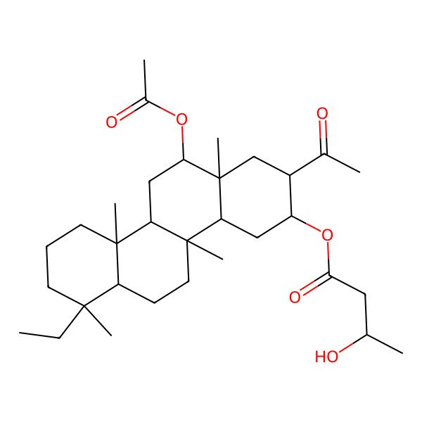 2D Structure of (2-Acetyl-12-acetyloxy-7-ethyl-4b,7,10a,12a-tetramethyl-1,2,3,4,4a,5,6,6a,8,9,10,10b,11,12-tetradecahydrochrysen-3-yl) 3-hydroxybutanoate