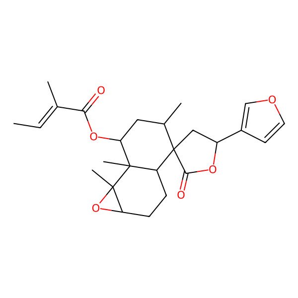 2D Structure of [5'-(furan-3-yl)-5,7a,7b-trimethyl-2'-oxospiro[2,3,3a,5,6,7-hexahydro-1aH-naphtho[1,2-b]oxirene-4,3'-oxolane]-7-yl] 2-methylbut-2-enoate