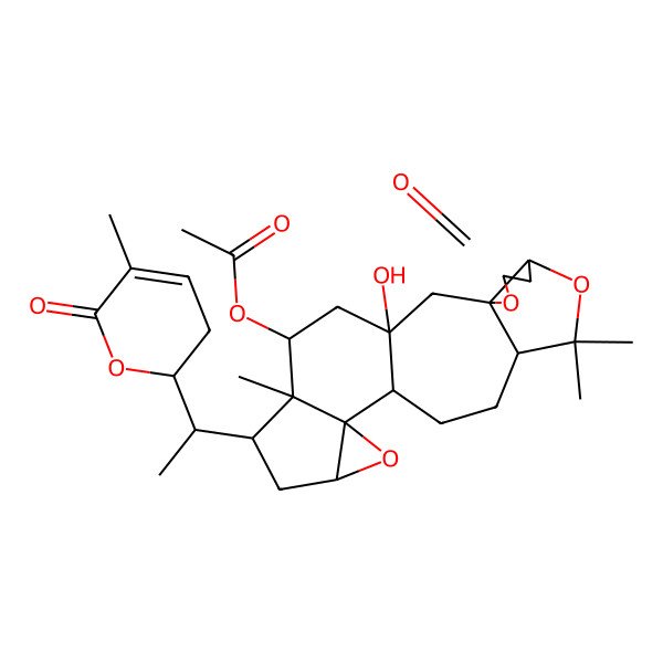 2D Structure of [1-Hydroxy-9,9,19-trimethyl-18-[1-(5-methyl-6-oxo-2,3-dihydropyran-2-yl)ethyl]-5-oxo-4,8,15-trioxahexacyclo[11.8.0.03,7.03,10.014,16.014,19]henicosan-20-yl] acetate