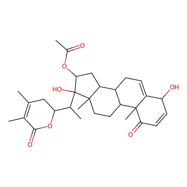 2D Structure of [(4S,8S,9S,10R,13S,14S,16R,17S)-17-[(1R)-1-[(2R)-4,5-dimethyl-6-oxo-2,3-dihydropyran-2-yl]ethyl]-4,17-dihydroxy-10,13-dimethyl-1-oxo-7,8,9,11,12,14,15,16-octahydro-4H-cyclopenta[a]phenanthren-16-yl] acetate