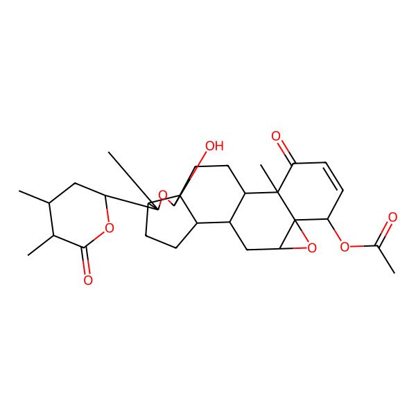 2D Structure of [(1S,2S,5S,6R,8R,9R,12S,13R,17S,18S,20R)-6-[(2R,4S,5R)-4,5-dimethyl-6-oxooxan-2-yl]-8-hydroxy-6,13-dimethyl-14-oxo-7,19-dioxahexacyclo[10.9.0.02,9.05,9.013,18.018,20]henicos-15-en-17-yl] acetate