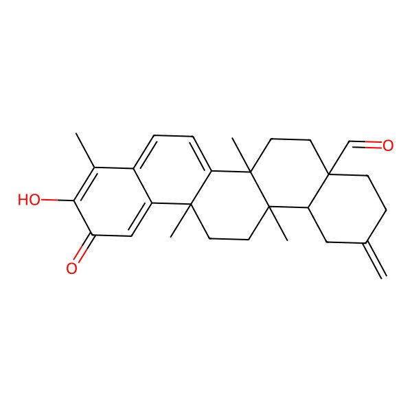 2D Structure of (4aS,6aR,6aS,14aS,14bS)-10-hydroxy-6a,6a,9,14a-tetramethyl-2-methylidene-11-oxo-1,3,4,5,6,13,14,14b-octahydropicene-4a-carbaldehyde
