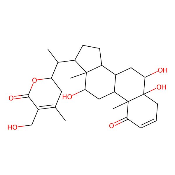 2D Structure of 5-(hydroxymethyl)-4-methyl-2-[1-(5,6,12-trihydroxy-10,13-dimethyl-1-oxo-6,7,8,9,11,12,14,15,16,17-decahydro-4H-cyclopenta[a]phenanthren-17-yl)ethyl]-2,3-dihydropyran-6-one