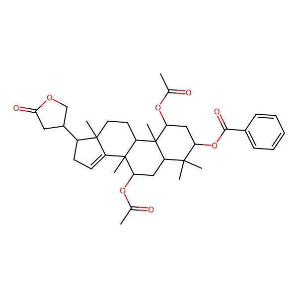 2D Structure of [(1S,3R,5S,7R,8R,9R,10S,13S,17S)-1,7-diacetyloxy-4,4,8,10,13-pentamethyl-17-[(3R)-5-oxooxolan-3-yl]-2,3,5,6,7,9,11,12,16,17-decahydro-1H-cyclopenta[a]phenanthren-3-yl] benzoate