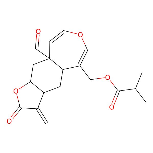 2D Structure of (9a-formyl-3-methylidene-2-oxo-4,4a,10,10a-tetrahydro-3aH-furo[3,2-h][3]benzoxepin-5-yl)methyl 2-methylpropanoate