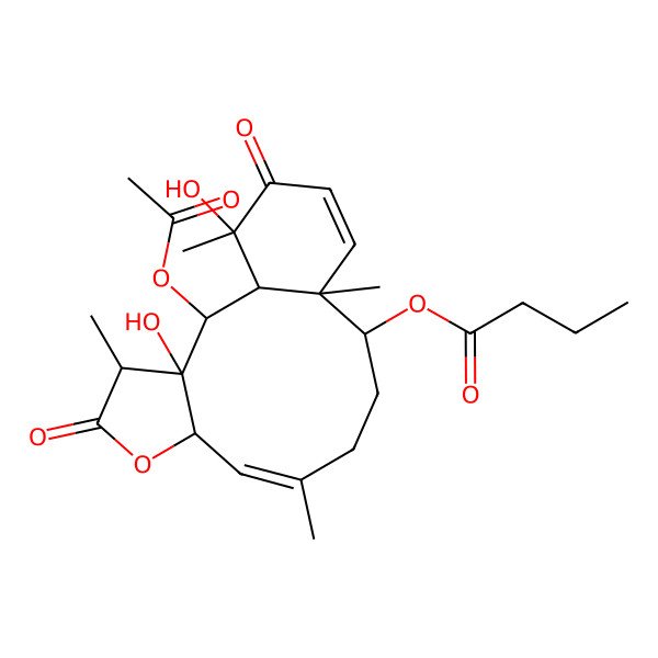 2D Structure of [(1S,2R,3S,4R,7S,8Z,12R,13S,17S)-2-acetyloxy-3,17-dihydroxy-4,9,13,17-tetramethyl-5,16-dioxo-6-oxatricyclo[11.4.0.03,7]heptadeca-8,14-dien-12-yl] butanoate