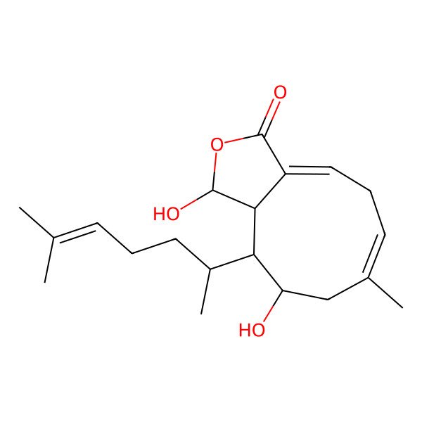 2D Structure of (1S,9S,10R,10aR)-1,9-dihydroxy-7-methyl-10-(6-methylhept-5-en-2-yl)-1,5,8,9,10,10a-hexahydrocyclonona[c]furan-3-one