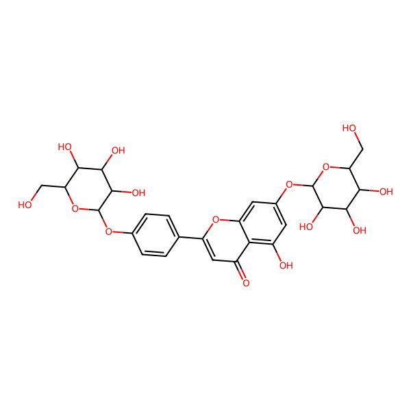 2D Structure of 5-hydroxy-7-[(2S,3R,4S,5S,6R)-3,4,5-trihydroxy-6-(hydroxymethyl)oxan-2-yl]oxy-2-[4-[(2S,3R,4S,5S,6R)-3,4,5-trihydroxy-6-(hydroxymethyl)oxan-2-yl]oxyphenyl]chromen-4-one