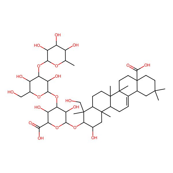 2D Structure of 6-[[8a-Carboxy-2-hydroxy-4-(hydroxymethyl)-4,6a,6b,11,11,14b-hexamethyl-1,2,3,4a,5,6,7,8,9,10,12,12a,14,14a-tetradecahydropicen-3-yl]oxy]-4-[3,5-dihydroxy-6-(hydroxymethyl)-4-(3,4,5-trihydroxy-6-methyloxan-2-yl)oxyoxan-2-yl]oxy-3,5-dihydroxyoxane-2-carboxylic acid
