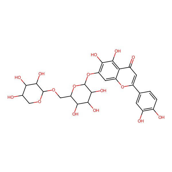 2D Structure of 2-(3,4-dihydroxyphenyl)-5,6-dihydroxy-7-[(2S,3S,4S,5S,6S)-3,4,5-trihydroxy-6-[[(2S,3S,4S,5S)-3,4,5-trihydroxyoxan-2-yl]oxymethyl]oxan-2-yl]oxychromen-4-one