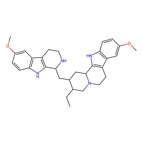 2D Structure of (2S,3R,12bR)-3-ethyl-9-methoxy-2-[[(1R)-6-methoxy-2,3,4,9-tetrahydro-1H-pyrido[3,4-b]indol-1-yl]methyl]-1,2,3,4,6,7,12,12b-octahydroindolo[2,3-a]quinolizine