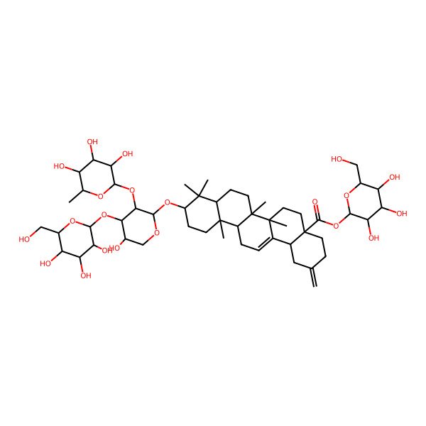 2D Structure of [(2R,3S,4R,5R,6R)-3,4,5-trihydroxy-6-(hydroxymethyl)oxan-2-yl] (4aR,6aR,6aS,6bS,8aS,10R,12aS,14bS)-10-[(2S,3R,4S,5S)-5-hydroxy-4-[(2R,3S,4R,5S,6S)-3,4,5-trihydroxy-6-(hydroxymethyl)oxan-2-yl]oxy-3-[(2R,3R,4S,5S,6R)-3,4,5-trihydroxy-6-methyloxan-2-yl]oxyoxan-2-yl]oxy-6a,6b,9,9,12a-pentamethyl-2-methylidene-1,3,4,5,6,6a,7,8,8a,10,11,12,13,14b-tetradecahydropicene-4a-carboxylate