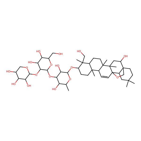 2D Structure of I(2)-D-Galactopyranoside, (3I(2),4I+/-,16I(2))-13,28-epoxy-16,23-dihydroxyolean-11-en-3-yl O-I(2)-D-xylopyranosyl-(1a2)-O-I(2)-D-glucopyranosyl-(1a3)-6-deoxy-