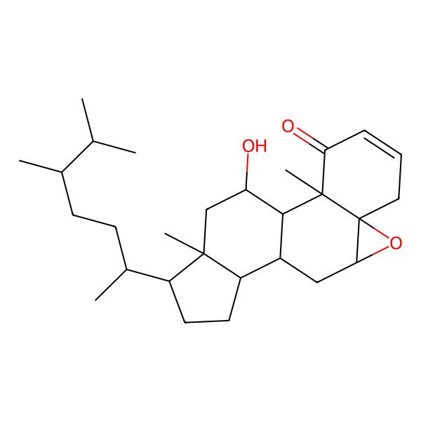 2D Structure of 15-(5,6-Dimethylheptan-2-yl)-18-hydroxy-2,16-dimethyl-8-oxapentacyclo[9.7.0.02,7.07,9.012,16]octadec-4-en-3-one