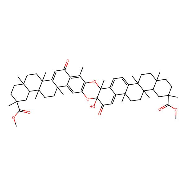 2D Structure of dimethyl (3R,8S,11S,14R,16R,17S,20R,24R,29R,32S,33R,35R,38S,41S)-24-hydroxy-3,8,11,14,17,20,29,32,35,38,41,46-dodecamethyl-23,44-dioxo-2,25-dioxaundecacyclo[24.20.0.03,24.04,21.07,20.08,17.011,16.028,45.029,42.032,41.033,38]hexatetraconta-1(26),4,6,21,27,42,45-heptaene-14,35-dicarboxylate