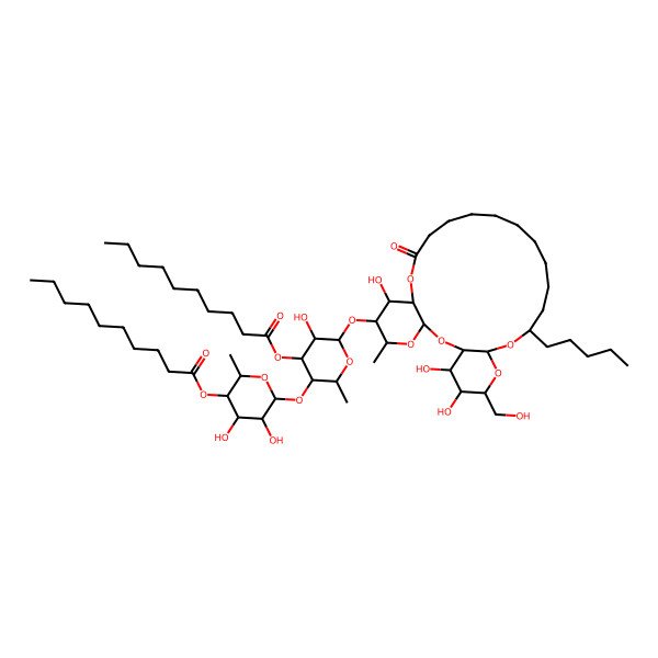 2D Structure of [6-[4-Decanoyloxy-5-hydroxy-2-methyl-6-[[7,25,26-trihydroxy-24-(hydroxymethyl)-5-methyl-10-oxo-20-pentyl-2,4,9,21,23-pentaoxatricyclo[20.4.0.03,8]hexacosan-6-yl]oxy]oxan-3-yl]oxy-4,5-dihydroxy-2-methyloxan-3-yl] decanoate
