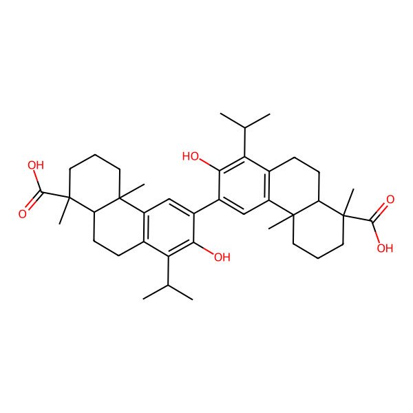 2D Structure of (1S,4aS,10aS)-6-[(4bR,8R,8aR)-8-carboxy-2-hydroxy-4b,8-dimethyl-1-propan-2-yl-5,6,7,8a,9,10-hexahydrophenanthren-3-yl]-7-hydroxy-1,4a-dimethyl-8-propan-2-yl-2,3,4,9,10,10a-hexahydrophenanthrene-1-carboxylic acid